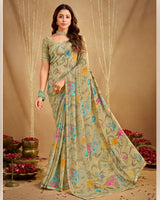 Vishal Prints Dark Beige Printed Georgette Saree With Fancy Border