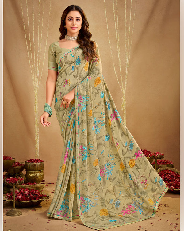 Vishal Prints Dark Beige Printed Georgette Saree With Fancy Border