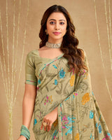 Vishal Prints Dark Beige Printed Georgette Saree With Fancy Border