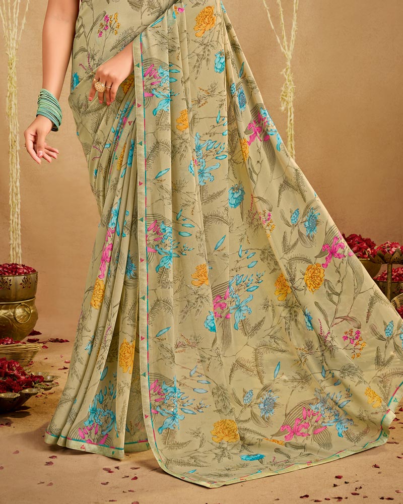 Vishal Prints Dark Beige Printed Georgette Saree With Fancy Border