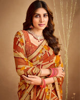 Vishal Prints Rusty Brown Printed Georgette Saree With Fancy Border