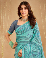 Vishal Prints Neptune Blue Printed Georgette Saree With Fancy Border