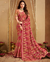 Vishal Prints Dusty Red Printed Georgette Saree With Fancy Border