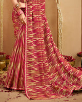 Vishal Prints Dusty Red Printed Georgette Saree With Fancy Border