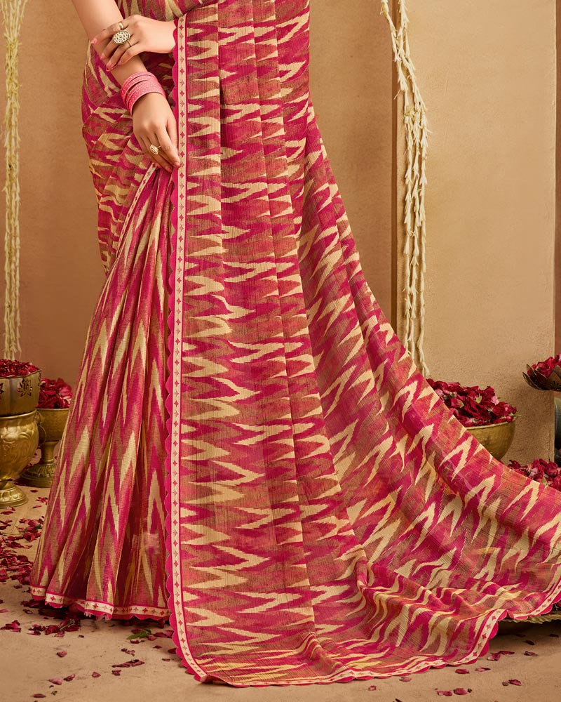 Vishal Prints Dusty Red Printed Georgette Saree With Fancy Border