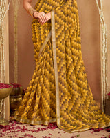 Vishal Prints Earthy Brown And Mustard Printed Georgette Saree With Fancy Border