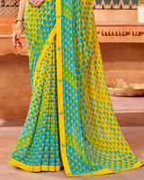 Vishal Prints Yellow Printed Georgette Saree With Fancy Border