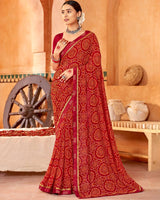 Vishal Prints Dark Red Printed Georgette Saree With Fancy Border
