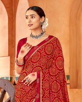 Vishal Prints Dark Red Printed Georgette Saree With Fancy Border