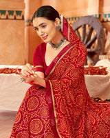 Vishal Prints Dark Red Printed Georgette Saree With Fancy Border