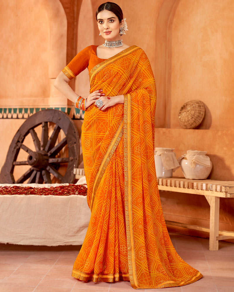 Vishal Prints Orange Printed Georgette Saree With Fancy Border