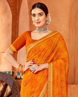 Vishal Prints Orange Printed Georgette Saree With Fancy Border