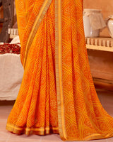 Vishal Prints Orange Printed Georgette Saree With Fancy Border