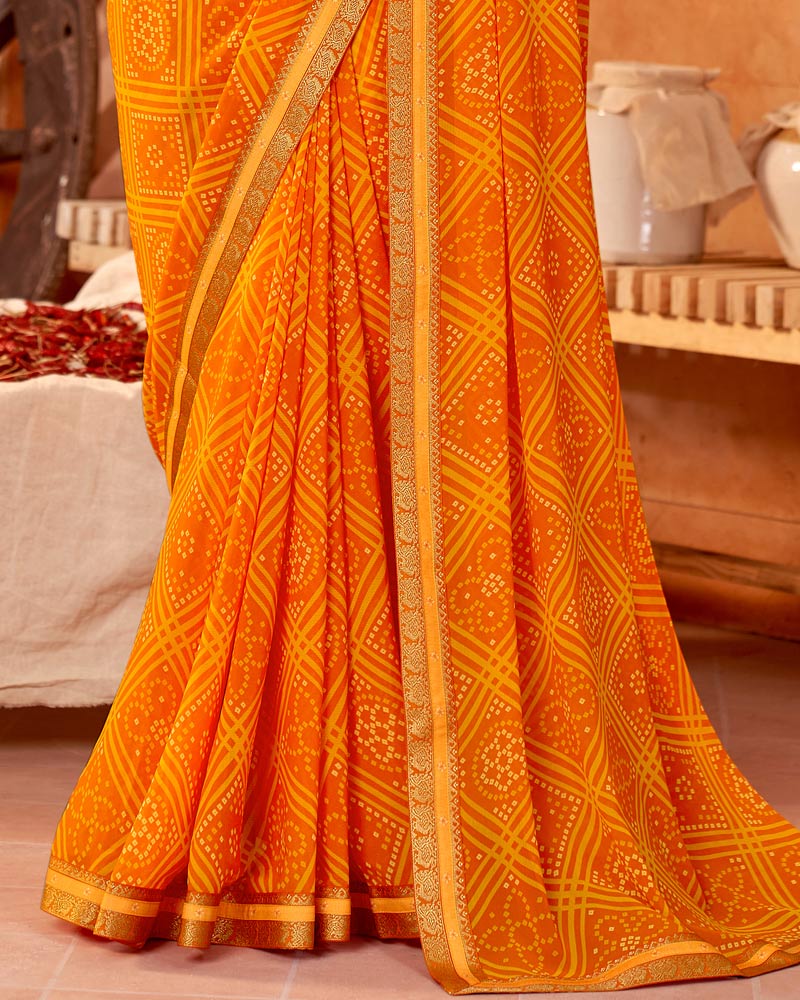 Vishal Prints Orange Printed Georgette Saree With Fancy Border