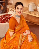 Vishal Prints Orange Printed Georgette Saree With Fancy Border