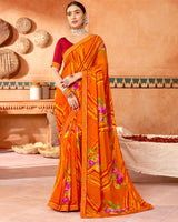 Vishal Prints Dark Orange Printed Georgette Saree With Fancy Border