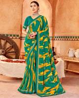 Vishal Prints Rama Green Printed Georgette Saree With Fancy Border