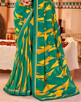 Vishal Prints Rama Green Printed Georgette Saree With Fancy Border