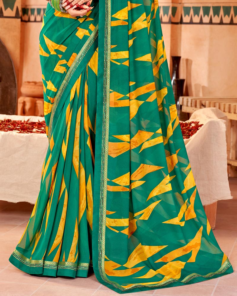 Vishal Prints Rama Green Printed Georgette Saree With Fancy Border