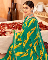 Vishal Prints Rama Green Printed Georgette Saree With Fancy Border