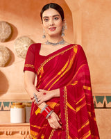 Vishal Prints Dark Red Printed Georgette Saree With Fancy Border