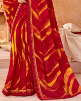 Vishal Prints Dark Red Printed Georgette Saree With Fancy Border