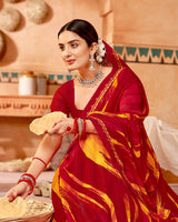 Vishal Prints Dark Red Printed Georgette Saree With Fancy Border