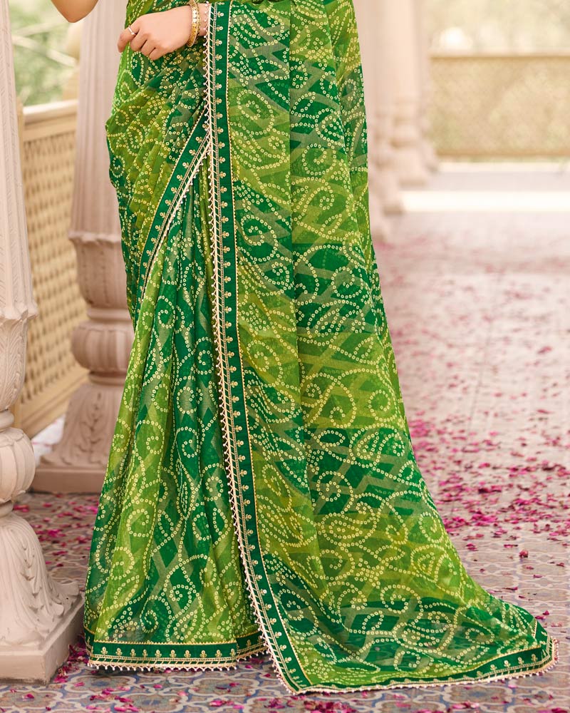 Vishal Prints Light Green Printed Brasso Traditional Saree With Fancy Embroidery-Moti Work Border