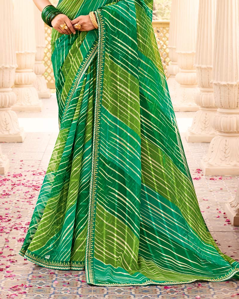 Vishal Prints Shaded Green Printed Chiffon Traditional Saree With Fancy Embroidery Border