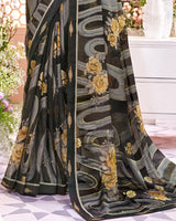 Vishal Prints Black Printed Brasso Saree With Fancy Border