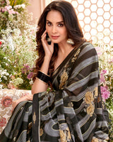 Vishal Prints Black Printed Brasso Saree With Fancy Border