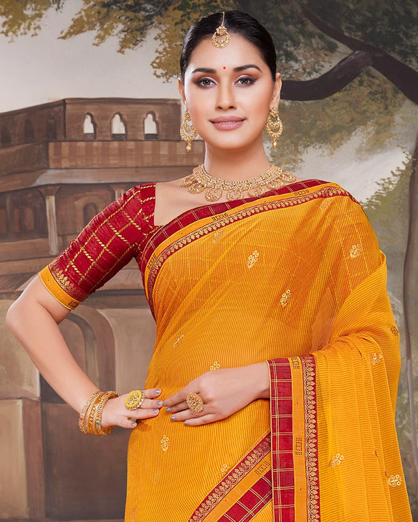 Vishal Prints Orange Chiffon Saree With Foil Print And Fancy Border