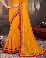 Vishal Prints Orange Chiffon Saree With Foil Print And Fancy Border