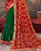 Vishal Prints Cherry Red Georgette Saree With Fancy Work And Border