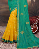 Vishal Prints Aqua Green Chiffon Saree With Embroidery Work And Fancy Border