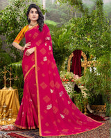 Vishal Prints Red Pink Printed Georgette Saree With Foil Print And Zari Border