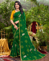 Vishal Prints Dark Green Printed Georgette Saree With Foil Print And Zari Border