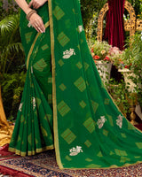 Vishal Prints Dark Green Printed Georgette Saree With Foil Print And Zari Border