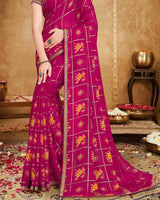 Vishal Prints Lipstick Pink Printed Chiffon Saree With Foil Print And Zari Border