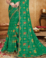 Vishal Prints Jade Green Printed Chiffon Saree With Foil Print And Zari Border