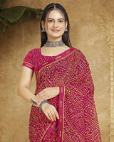 Vishal Prints Crimson Red Printed Georgette Bandhani Print Saree With Fancy Border