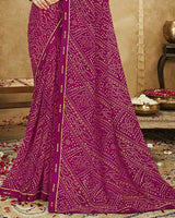 Vishal Prints Cardinal Pink Printed Georgette Bandhani Print Saree With Fancy Border