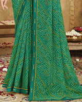 Vishal Prints Dark Sea Green Printed Georgette Bandhani Print Saree With Fancy Border