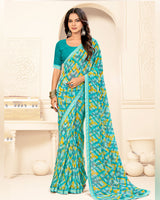 Vishal Prints Pacific Blue Printed Georgette Saree With Fancy Border
