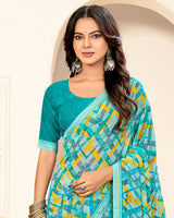 Vishal Prints Pacific Blue Printed Georgette Saree With Fancy Border