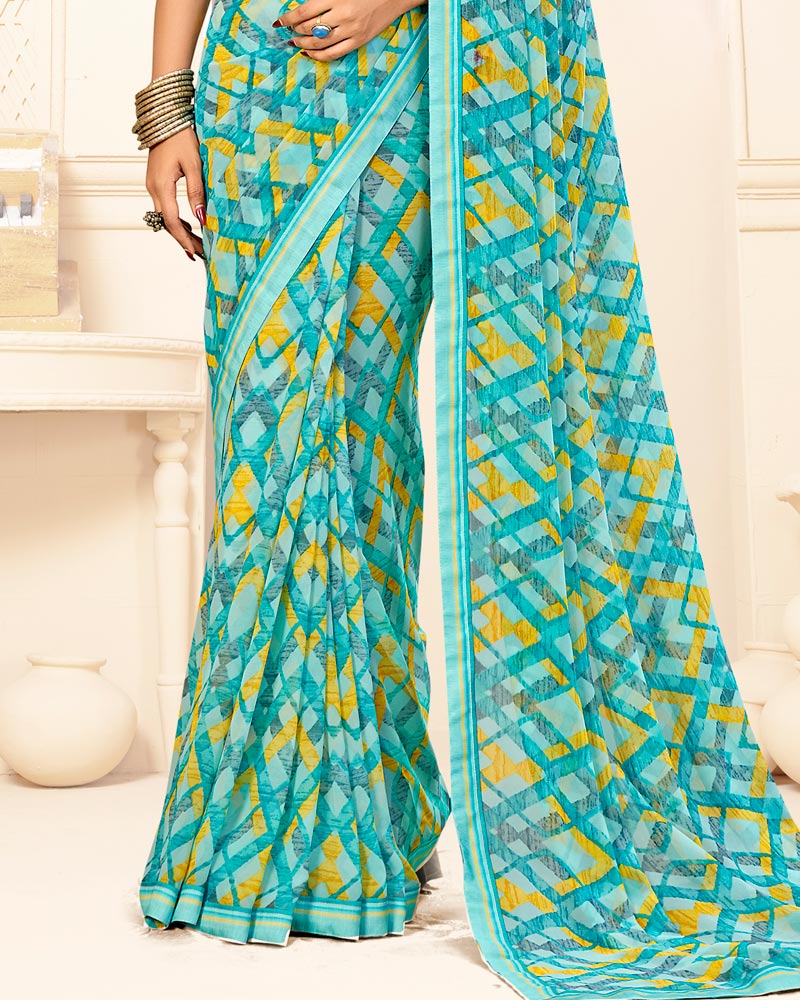 Vishal Prints Pacific Blue Printed Georgette Saree With Fancy Border