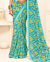 Vishal Prints Pacific Blue Printed Georgette Saree With Fancy Border