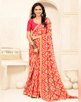 Vishal Prints Peachy Orange Printed Georgette Saree With Fancy Border