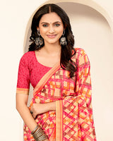 Vishal Prints Peachy Orange Printed Georgette Saree With Fancy Border