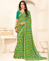 Vishal Prints Multi Green Printed Georgette Saree With Fancy Border